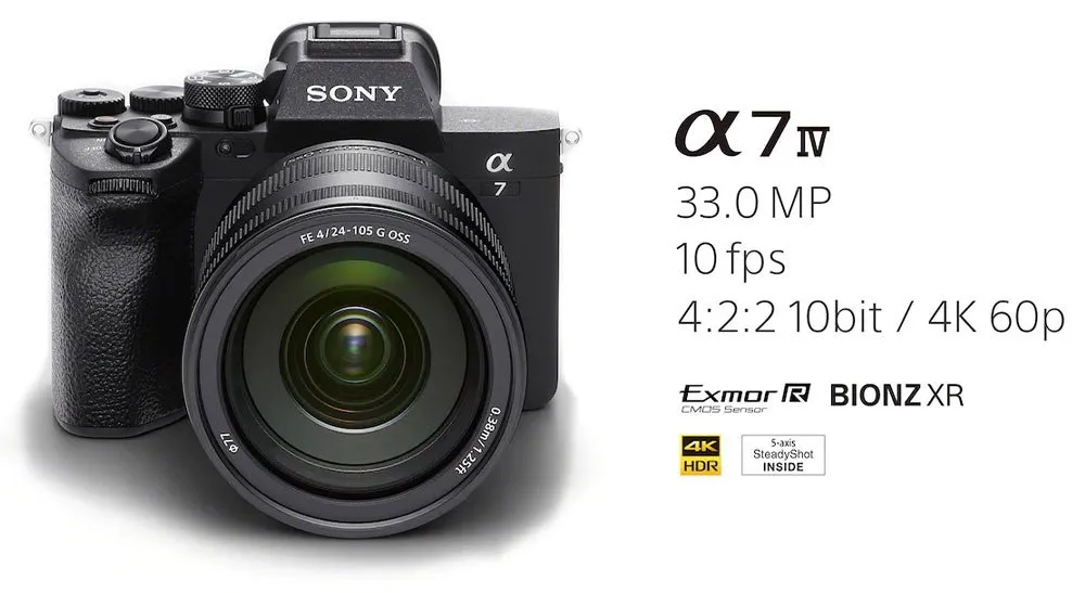 Cámara Sony A7 IV mirrorless full frame con sensor de 33 MP, enfoque automático avanzado y grabación de vídeo 4K para fotografía y producción profesional.