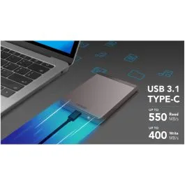 Disco SSD externo USB-C conectado a portátil
