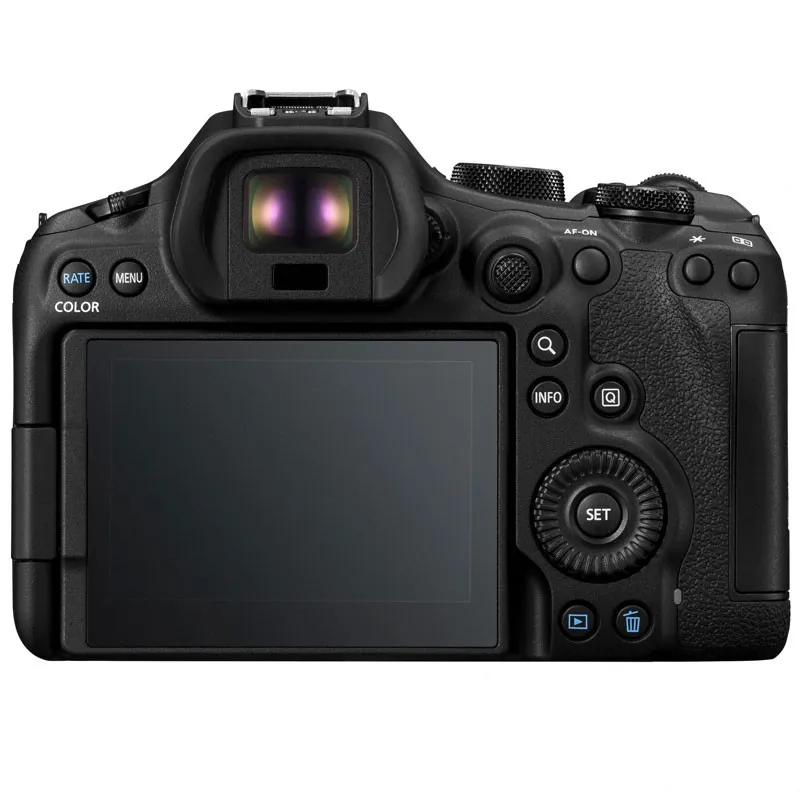 Parte trasera de cámara digital negra profesional