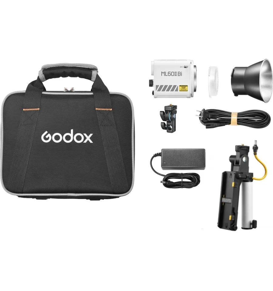Kit de iluminación Godox con accesorios y estuche.