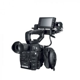 Cámara de vídeo profesional con monitor externo