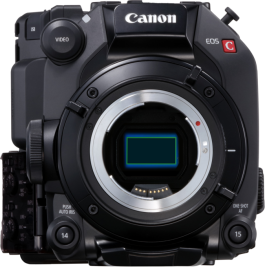 Cámara Canon EOS C sin objetivo, vista frontal